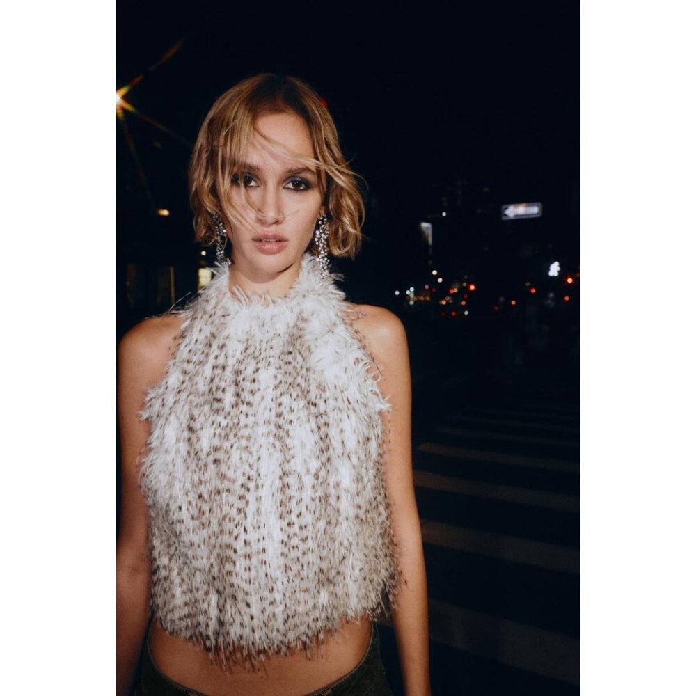 ZARA FAUX FUR HALTER TOP - Picture 3 of 10